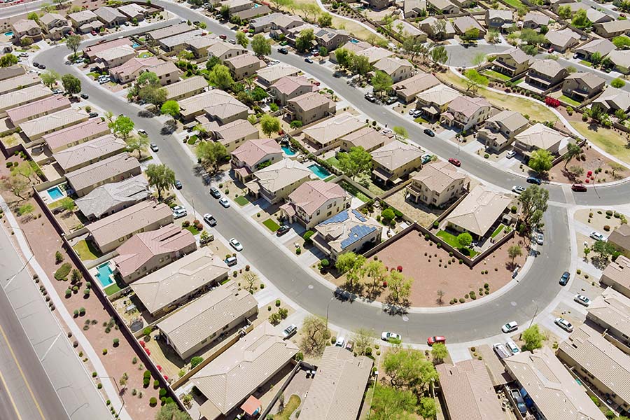 Peoria, AZ - Aerial View of a Community of Arizona Houses on a Bright Day